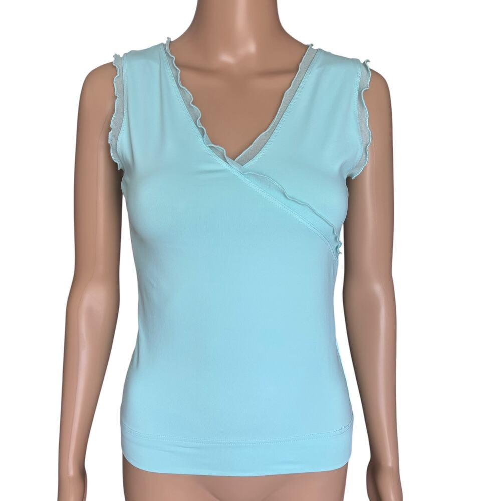 Cache Cache Y2K Babydoll Blue Top Euro Coquette Made in Portugal Size 2 Stretch